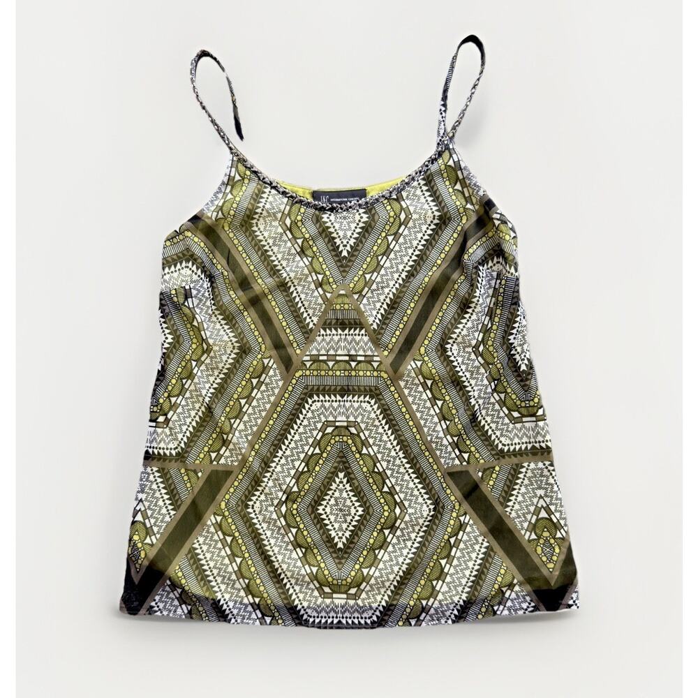 INC International Concepts Beaded Y2K Tribal Print Camisole Tank Top Green M NWT